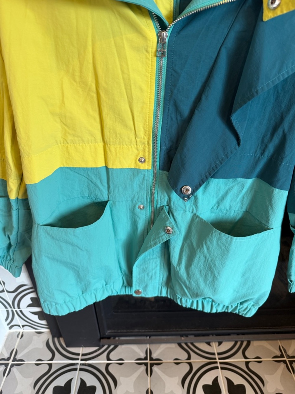 Colorblock Windbreaker Jacket in Yellow, Teal & Dark Teal - Picture 3 of 4
